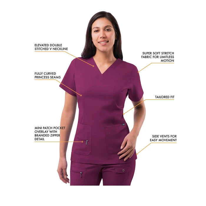 Adar Pro Breakthrough Plus Scrub Set For Women - Enhanced V-Neck Top & Multi Pocket Pants - 4400 - Wine - XS by Adar Uniforms - Image 3