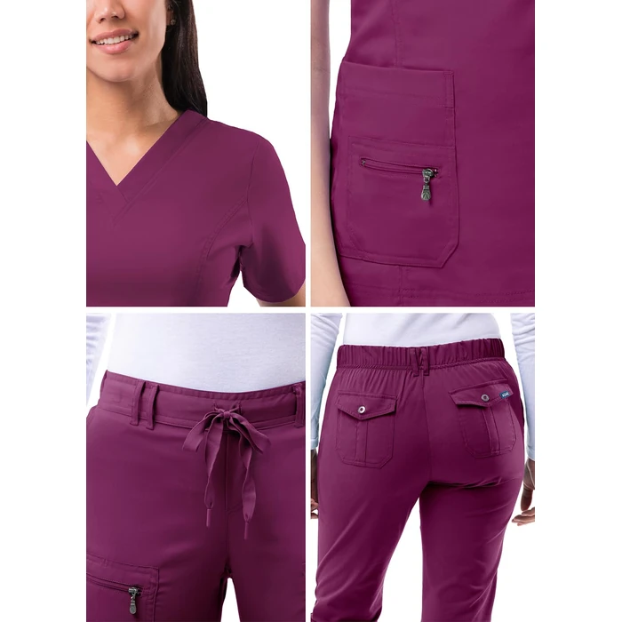 Adar Pro Breakthrough Plus Scrub Set For Women - Enhanced V-Neck Top & Multi Pocket Pants - 4400 - Wine - XS by Adar Uniforms - Image 5