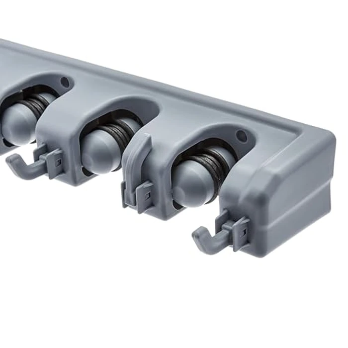 Amazon Basics Rectangular Heavy Duty Wall Mount Broom and Mop Holder, Sturdy Tool Organizer with Hooks and Slots for Garage, Garden, Laundry, Kitchen Organization, 2.36 x 16.9 x 3.35 in, Gray by Amazon Basics - Image 3