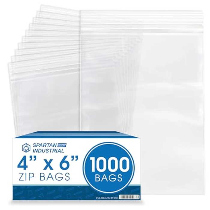 Spartan Industrial - 4” X 6” (1000 Count) 2 Mil Clear Reclosable Zip Plastic Poly Bags with Resealable Lock Seal Zipper by Spartan Industrial - Used - Like New condition - US$23.62