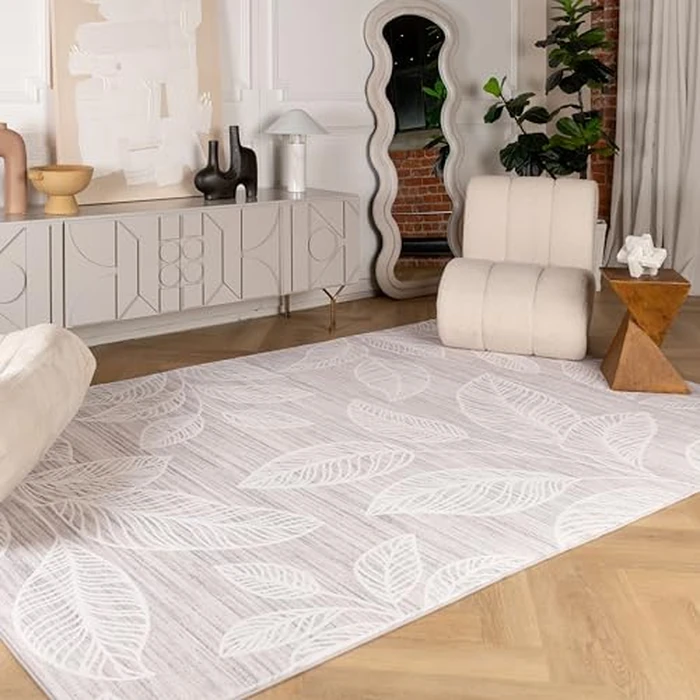 Rug Branch Arbor 8' x 11' (7'7" x 10'10") Cream/Beige Botanical Leaf Indoor Area Rug, Contemporary, Medium Pile, Stain-Resistant Carpet - Living Room, Bedroom, Dining Room, and Kitchen by Rug Branch - Used - Like New condition - CA$103.33