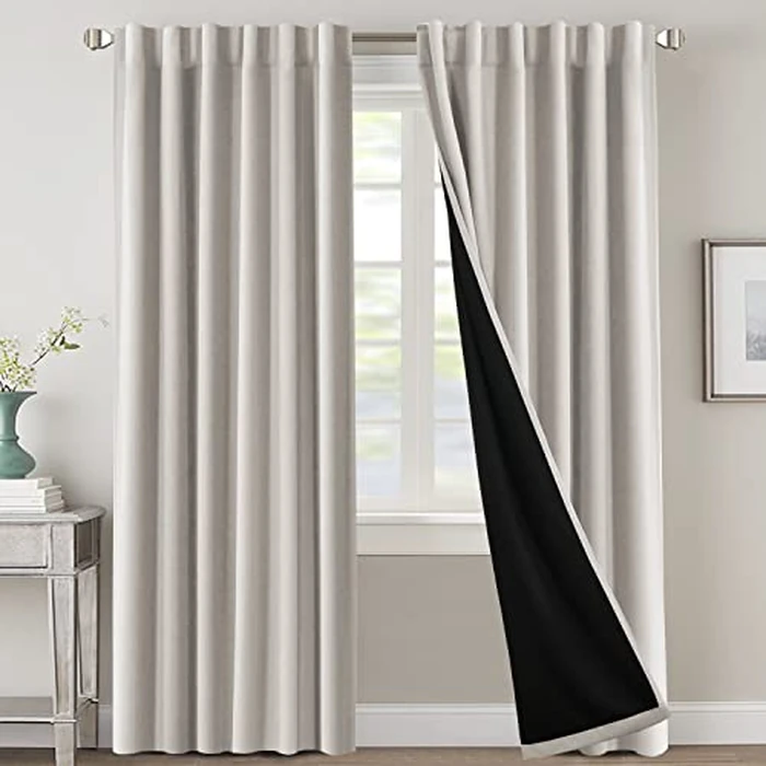100% Blackout Curtains for Bedroom with Black Liner Full Room Darkening Curtains 96 Inches Long Thermal Insulated Back Tab/Rod Pocket Window Treatment Drapes for Living Room, Stone, 2 Panels by H.VERSAILTEX - Used - Like New condition