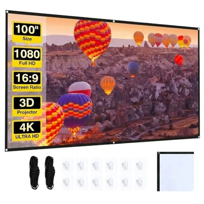 STWUI Projector Screen - 100 inch Projector Screen 16:9 Washable Foldable Portable Projector Movies Screen for Home Theater Outdoor Indoor Projector Screen by STWUI - Used - Acceptable condition - CA$24.90