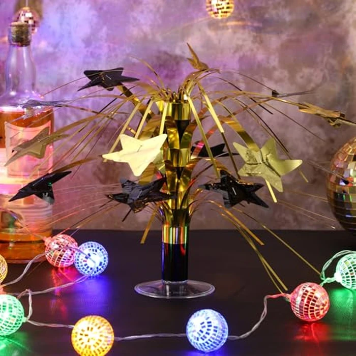 Memorywuu 6 Pcs Black and Gold Centerpieces for Tables Star Party Decorations Metallic Foil Spray Centerpieces for Graduation Birthday Event Photo Booth Props, 8.7 Inch Tall by Memorywuu - Image 2