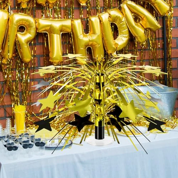 Memorywuu 6 Pcs Black and Gold Centerpieces for Tables Star Party Decorations Metallic Foil Spray Centerpieces for Graduation Birthday Event Photo Booth Props, 8.7 Inch Tall by Memorywuu - Image 4