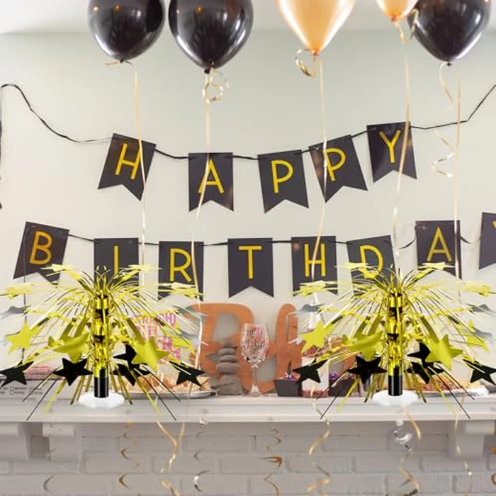 Memorywuu 6 Pcs Black and Gold Centerpieces for Tables Star Party Decorations Metallic Foil Spray Centerpieces for Graduation Birthday Event Photo Booth Props, 8.7 Inch Tall by Memorywuu - Image 5