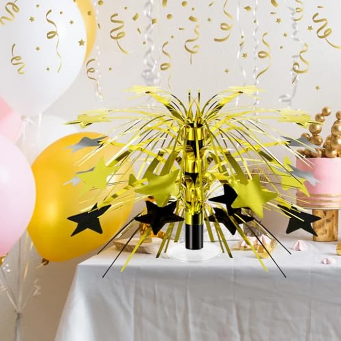 Memorywuu 6 Pcs Black and Gold Centerpieces for Tables Star Party Decorations Metallic Foil Spray Centerpieces for Graduation Birthday Event Photo Booth Props, 8.7 Inch Tall by Memorywuu - Image 6