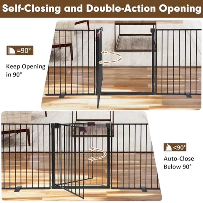 104" Dog Gate Extra Wide, Heavy Duty Metal Freestanding Dog Gate with Door for Indoor & Outdoor, Foldable Pet Fence for Doorways,House,Porch,Deck,Yard,Stairs, Auto Close(4 Panels,Black) by Furggis - Image 2