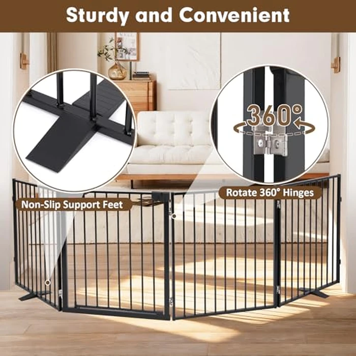 104" Dog Gate Extra Wide, Heavy Duty Metal Freestanding Dog Gate with Door for Indoor & Outdoor, Foldable Pet Fence for Doorways,House,Porch,Deck,Yard,Stairs, Auto Close(4 Panels,Black) by Furggis - Image 5