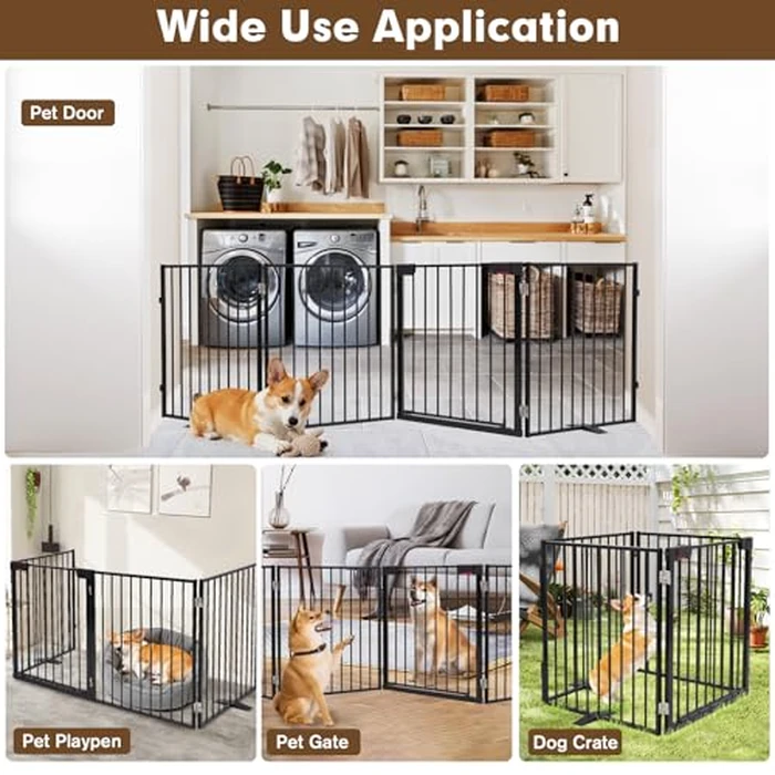 104" Dog Gate Extra Wide, Heavy Duty Metal Freestanding Dog Gate with Door for Indoor & Outdoor, Foldable Pet Fence for Doorways,House,Porch,Deck,Yard,Stairs, Auto Close(4 Panels,Black) by Furggis - Image 7