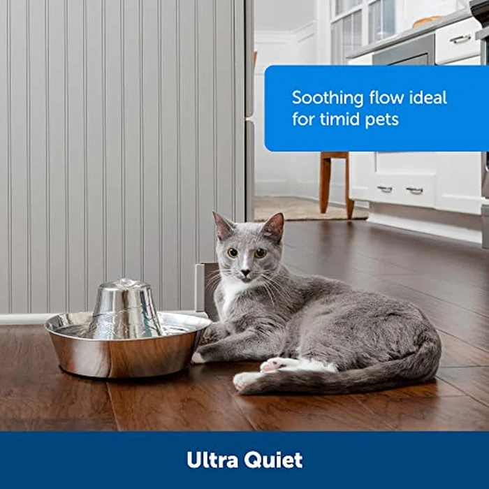 PetSafe Seaside Stainless Steel Cat & Dog Fountain, 60 Oz Water Capacity - 2 Water Filters & 1 Pump Included, Soothing Flow for Pets, Scratch-and Rust-Resistant Material - Quiet Motor by PetSafe - Image 3