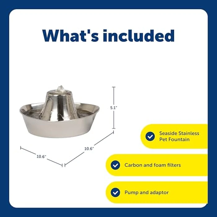 PetSafe Seaside Stainless Steel Cat & Dog Fountain, 60 Oz Water Capacity - 2 Water Filters & 1 Pump Included, Soothing Flow for Pets, Scratch-and Rust-Resistant Material - Quiet Motor by PetSafe - Image 5