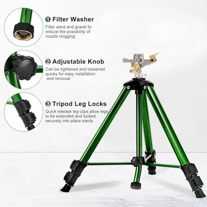 Keten Impact Sprinkler on Tripod Base, 2 Pack Lawn Sprinklers for Yard with 360 Degree Large Area Coverage, Extra Tall Heavy Duty Water Sprinkler for Lawn/Yard/Garden by Keten - Image 2