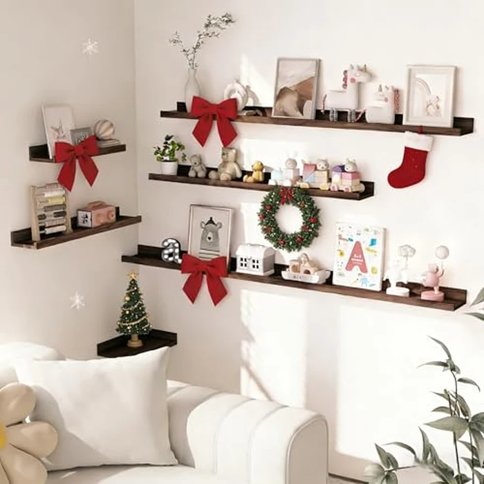 Heimlove Floating Shelves, 15.75 Inches Wall Shelves Set of 2, Wood Storage Shelves with Ledge Wall Mounted Floating Shelf for Living Room Kitchen Bedroom Books Photo Frames Decor, Walnet by Heimlove - Image 2