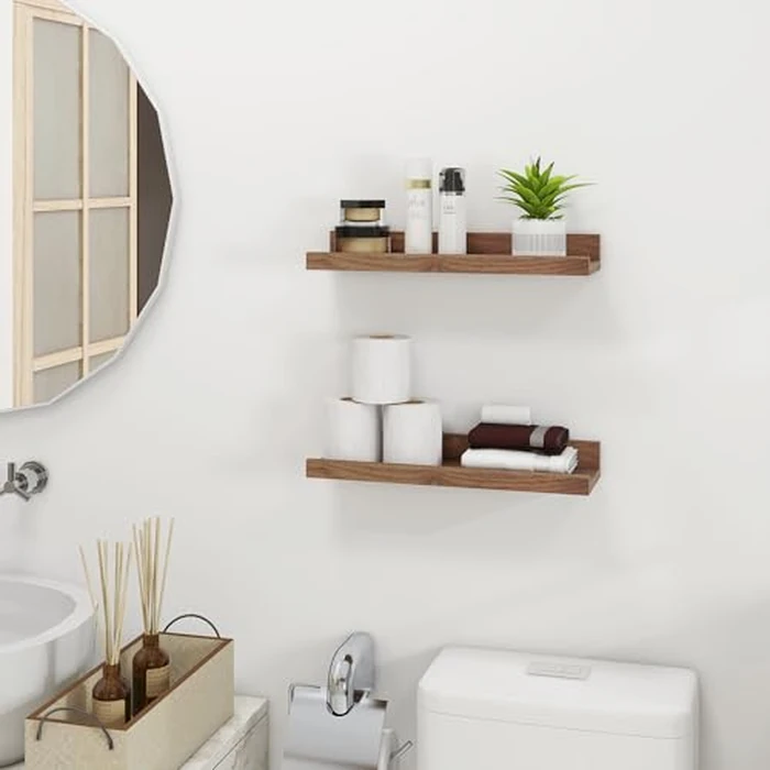Heimlove Floating Shelves, 15.75 Inches Wall Shelves Set of 2, Wood Storage Shelves with Ledge Wall Mounted Floating Shelf for Living Room Kitchen Bedroom Books Photo Frames Decor, Walnet by Heimlove - Image 5
