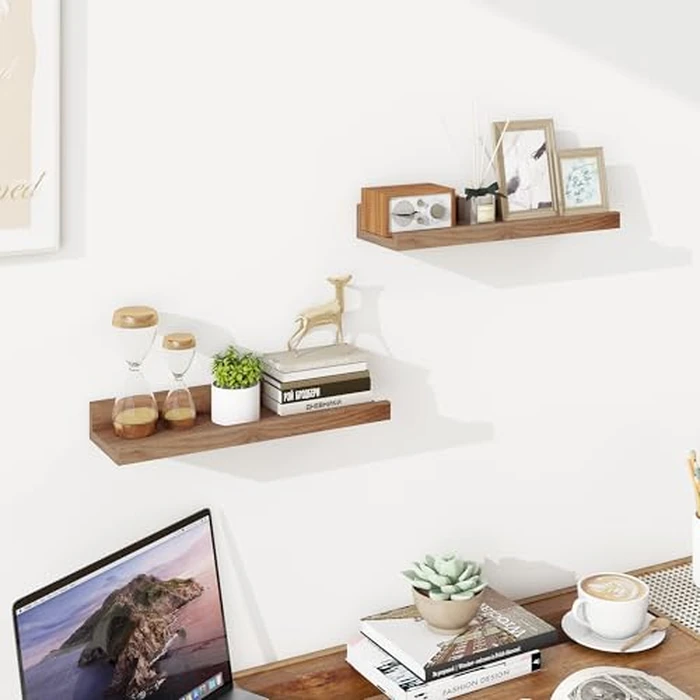 Heimlove Floating Shelves, 15.75 Inches Wall Shelves Set of 2, Wood Storage Shelves with Ledge Wall Mounted Floating Shelf for Living Room Kitchen Bedroom Books Photo Frames Decor, Walnet by Heimlove - Image 7