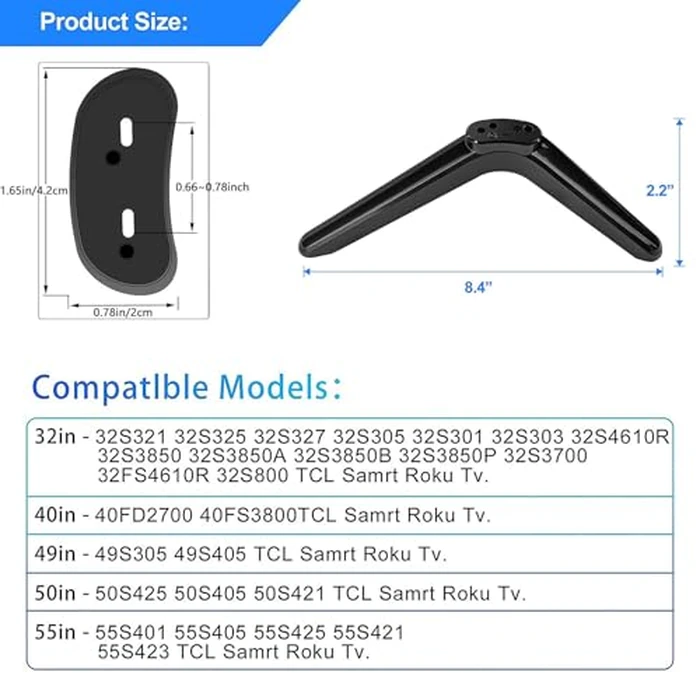 JIAYUYUARPY TV Base Stand, TV Legs for TCL Roku TV Stand Legs, ABS TV Legs with Screws and Instruction, TV Stand Legs Replacement for Most Smart TV(Black) by JIAYUYUARPY - Image 2