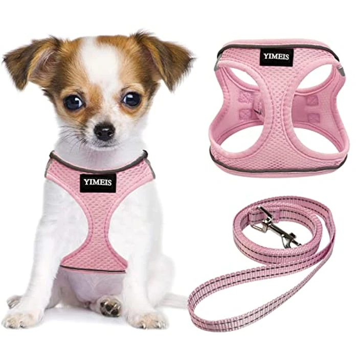 YIMEIS Dog Harness and Leash Set, No Pull Soft Mesh Pet Harness, Reflective Adjustable Puppy Vest for Small Medium Large Dogs, Cats (Pink, Medium) by YIMEIS - Used - Like New condition - US$11.91