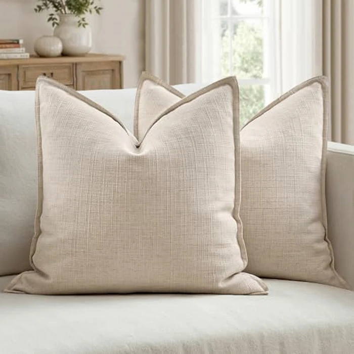 MIULEE Euro Sham Pillow Covers for Bed 26x26, 2 Pack Natural Linen Thick & Textured Decorative Throw Pillow Covers, Neutral Cushion Cases, Modern Farmhouse Home Decor, No Filling by MIULEE - Used - Like New condition - US$23.74