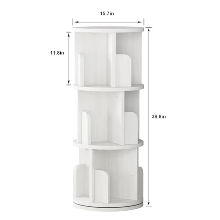 39 Inch Rotating Bookshelf, 3 Tier Corner Bookcase Spinning Book Shelf, Narrow Book Shelf Organizer, Wood Revolving Bookcase Organizer for Small Space, Bedroom, Living Room, White by ExploreHorizon - Image 2