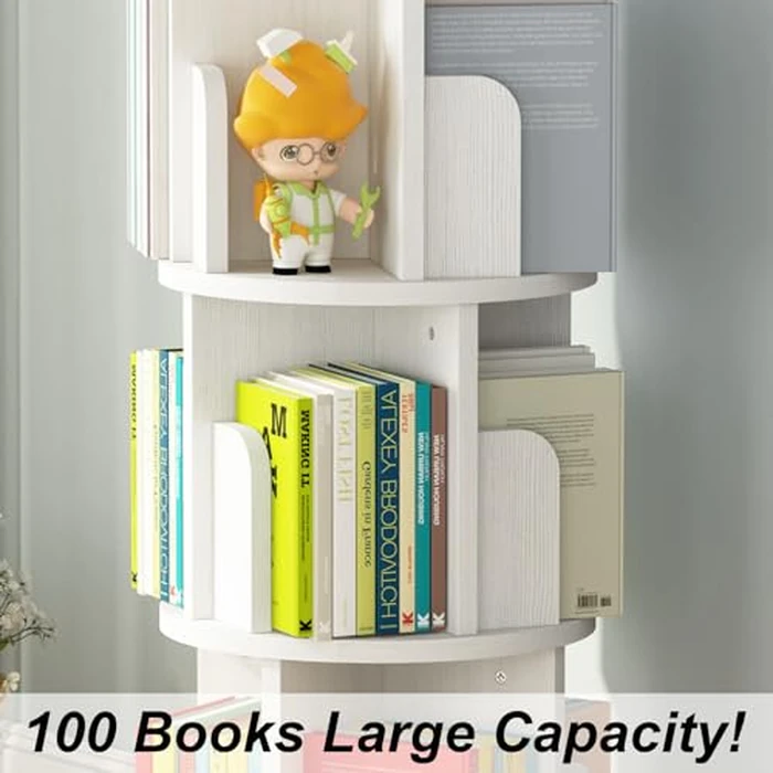 39 Inch Rotating Bookshelf, 3 Tier Corner Bookcase Spinning Book Shelf, Narrow Book Shelf Organizer, Wood Revolving Bookcase Organizer for Small Space, Bedroom, Living Room, White by ExploreHorizon - Image 7
