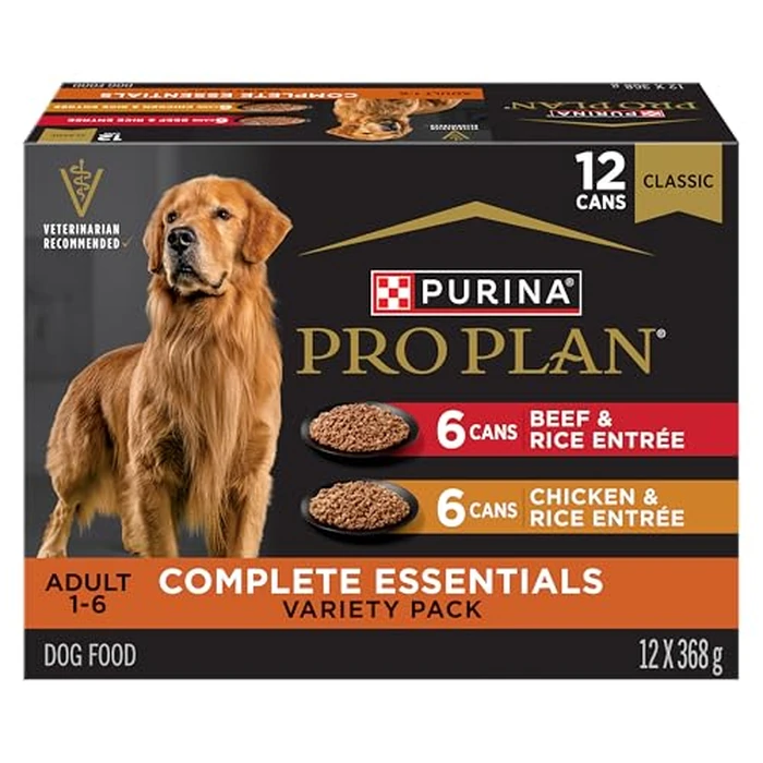 Purina Pro Plan Complete Essentials Wet Dog Food, Entree Variety Pack 2 Flavours - 368 g Can (12 Pack) by Pro Plan - Image 1