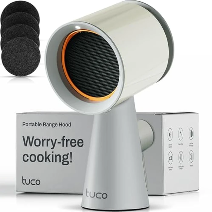 TUCO Portable Range Hood, Countertop Kitchen Exhaust Fan with 3 Speeds, 5-Layer Filter, Powerful Smoke Removal, Low Noise, Oil Cup, Air Purifier for Apartments, Dorms & Indoor BBQ Smokeless - Grey by tuco - Used - Acceptable condition