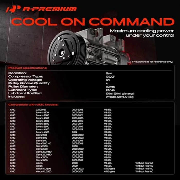 A-Premium AC Compressor with Clutch - with 2 Mounting Holes - Compatible with Chevrolet, GMC Models - Silverado, Sierra, Tahoe, Yukon, Suburban, Express, Escalade, Savana, Avalanche, & More by A-Premium - Image 3
