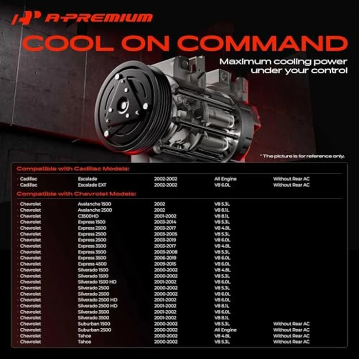 A-Premium AC Compressor with Clutch - with 2 Mounting Holes - Compatible with Chevrolet, GMC Models - Silverado, Sierra, Tahoe, Yukon, Suburban, Express, Escalade, Savana, Avalanche, & More by A-Premium - Image 4