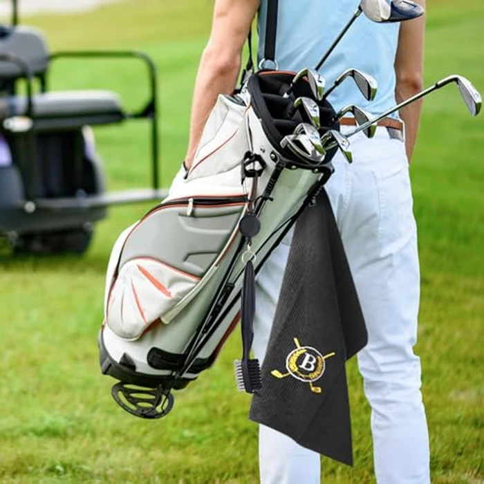 OXYEFEI Golf Towel Gift Set for Men Women,Golf Club Cleaner Brush Divot Repair Tool Microfiber Golf Towels with Embroidered Monogrammed,Golf Accessories for Men Women (Black, R) by OXYEFEI - Image 7