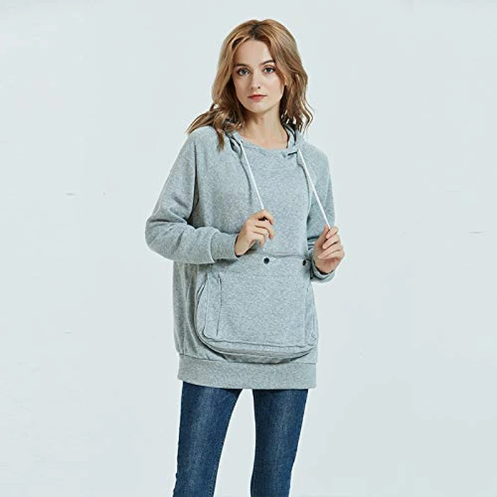 Pet Pouch Hoodie Long Sleeve Fleece Kitten Puppy Holder Carrier Sweatshirt for Women (Light Grey, Medium) by Kei Tomlison - Image 2