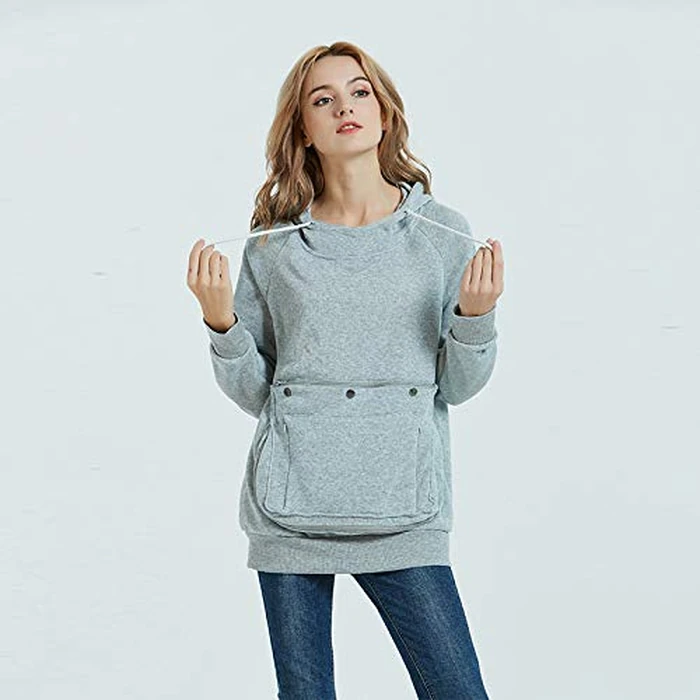 Pet Pouch Hoodie Long Sleeve Fleece Kitten Puppy Holder Carrier Sweatshirt for Women (Light Grey, Medium) by Kei Tomlison - Image 3