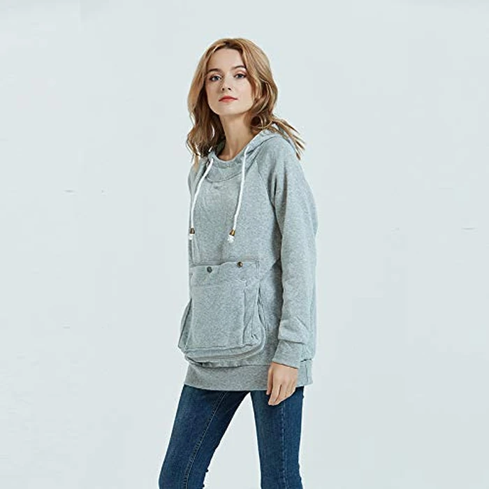 Pet Pouch Hoodie Long Sleeve Fleece Kitten Puppy Holder Carrier Sweatshirt for Women (Light Grey, Medium) by Kei Tomlison - Image 4