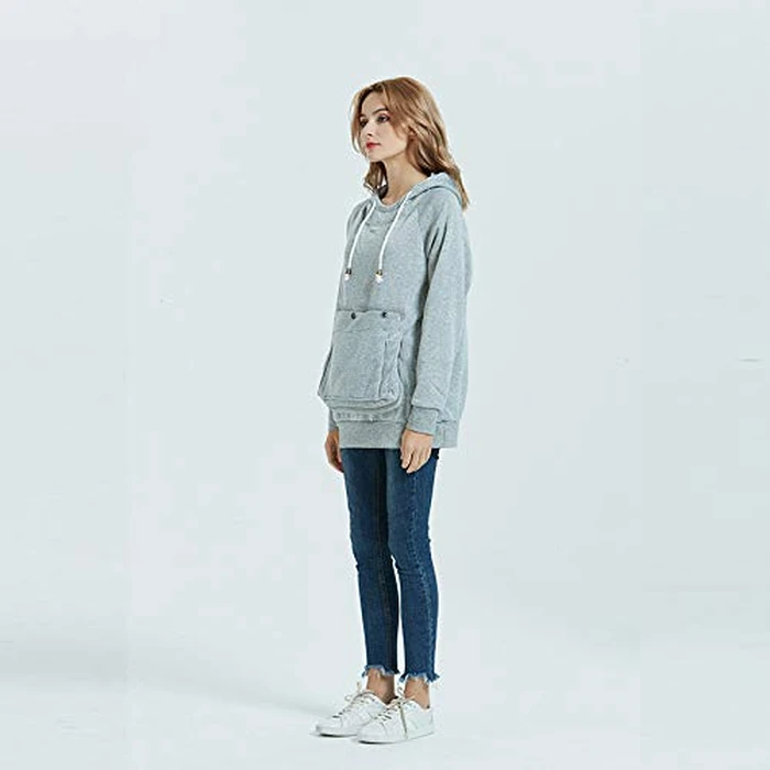 Pet Pouch Hoodie Long Sleeve Fleece Kitten Puppy Holder Carrier Sweatshirt for Women (Light Grey, Medium) by Kei Tomlison - Image 5