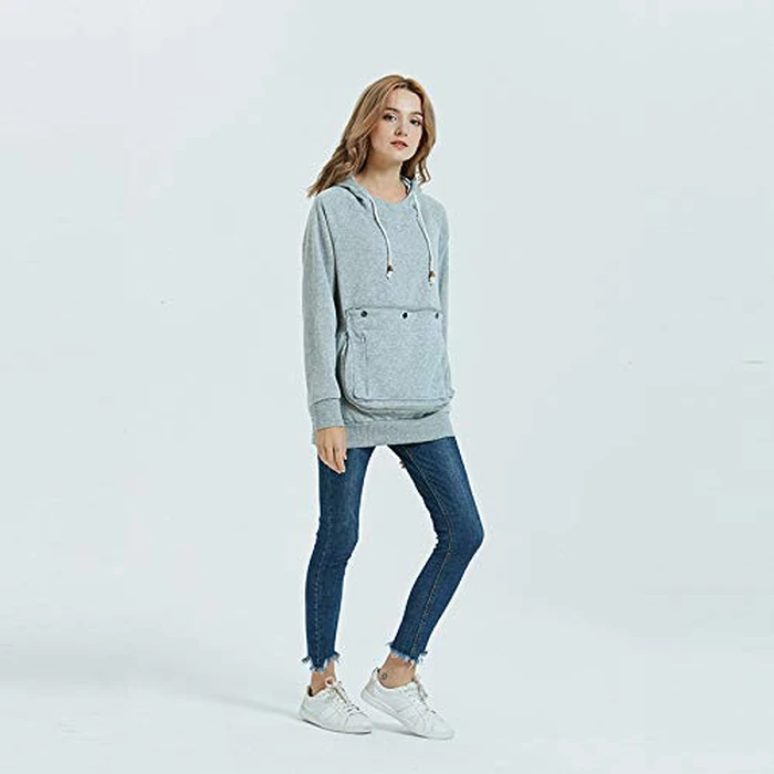 Pet Pouch Hoodie Long Sleeve Fleece Kitten Puppy Holder Carrier Sweatshirt for Women (Light Grey, Medium) by Kei Tomlison - Image 6