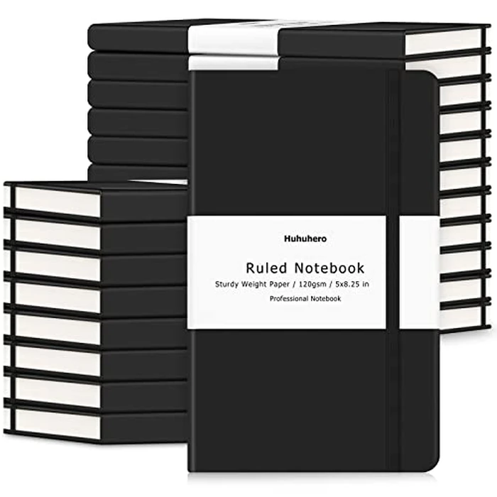 Huhuhero Lined Journal Notebook, 20 Pack Hardcover College Ruled Notebooks for Work School Note Taking, 120 Gsm Thick Paper Journals for Writing, Office School Supplies, 5"x8.25", Black by Huhuhero - Used - Like New condition - US$52.24