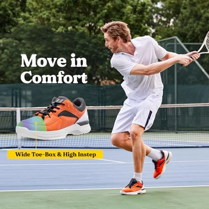 FitVille Men's Tennis Shoes Wide Width All Court Shoes Gym Athletic Sneakers for Pickleball Badminton with Arch Support for Plantar Fasciitis (8.5 Wide, Orange) by FitVille - Image 2