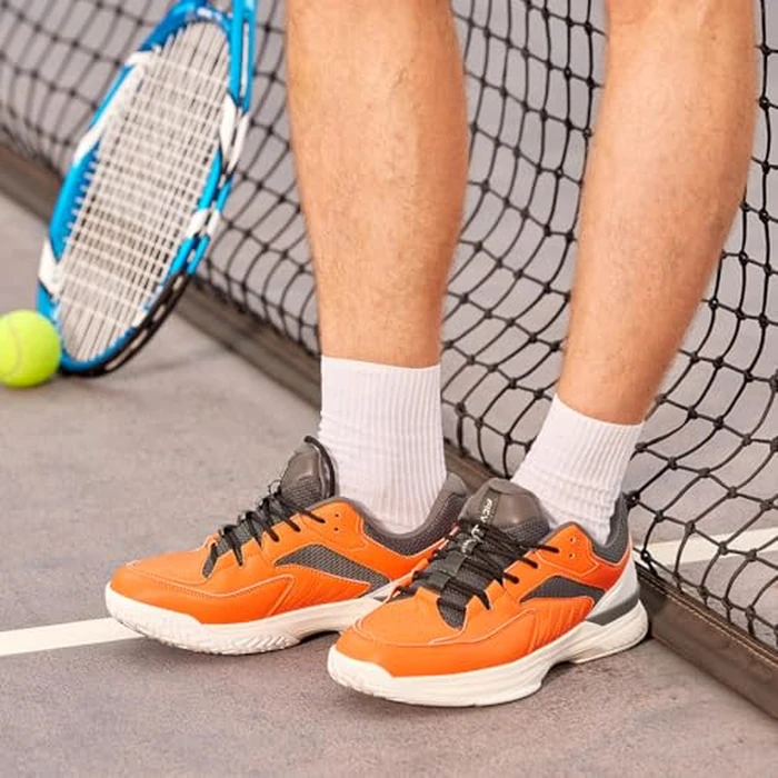FitVille Men's Tennis Shoes Wide Width All Court Shoes Gym Athletic Sneakers for Pickleball Badminton with Arch Support for Plantar Fasciitis (8.5 Wide, Orange) by FitVille - Image 3
