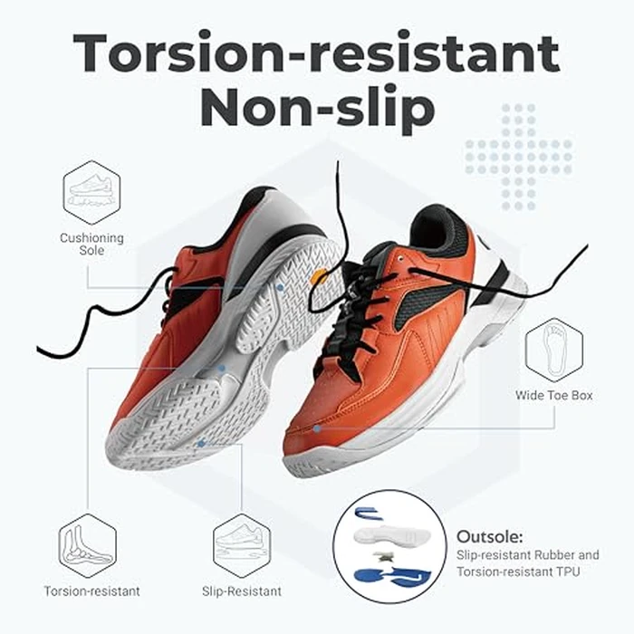FitVille Men's Tennis Shoes Wide Width All Court Shoes Gym Athletic Sneakers for Pickleball Badminton with Arch Support for Plantar Fasciitis (8.5 Wide, Orange) by FitVille - Image 4