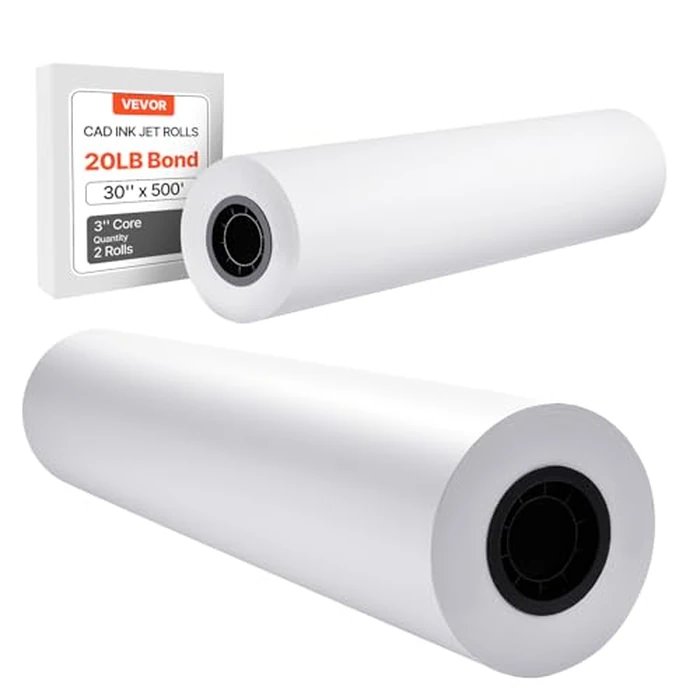 VEVOR Wide Format Paper, 30 in x 500 ft Plotter Roll, 2 Rolls CAD Bond Rolls with 3 in Core, 20 LB Bond Paper Rolls, Ideal for CAD Drawings, Engineering Plans, GIS Maps, and Architectural Designs by VEVOR - Used - Good condition - CA$43.56