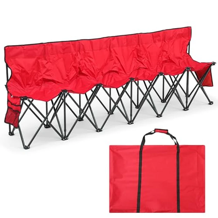 Kigley 6 Seats Folding Soccer Bench Chair Portable Team Sports Sideline Bench for Football Camp Travel Events Outdoor Seating with Storage Bag(Red) by Kigley - Used - Very Good condition - US$89.71