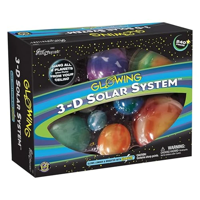 Great Explorations, 3-D Solar System Glow In The Dark Ceiling Hanging Kit 3D Planets and Star Stickers Create the Milky Way Teach Science STEM by University Games - Used - Like New condition