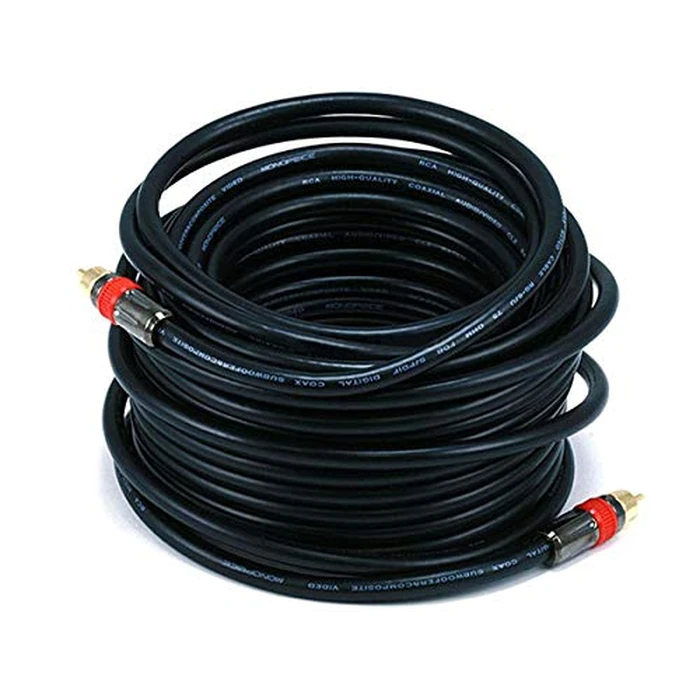 Monoprice RG6 RCA - RG6/U 75ohm, CL2 Rated, Digital Coaxial Audio Cable,for S/PDIF, Digital Coax, Subwoofer & Composite Video, 50 Feet, Black by Monoprice - Used - Like New condition - US$19.63