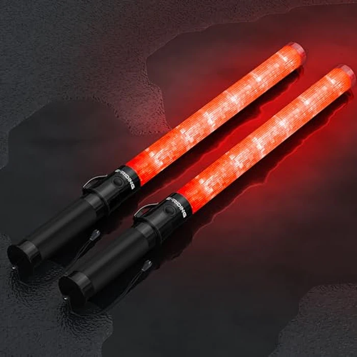 E-riding 2 Pack Traffic Wand, 21 Inch LED Traffic Control Wand with 3 Flashing Modes & Side Clip, Red Safety Baton for Traffic Control, Parking, Aircraft, Car Directing by E-riding - Used - Very Good condition - US$10.56