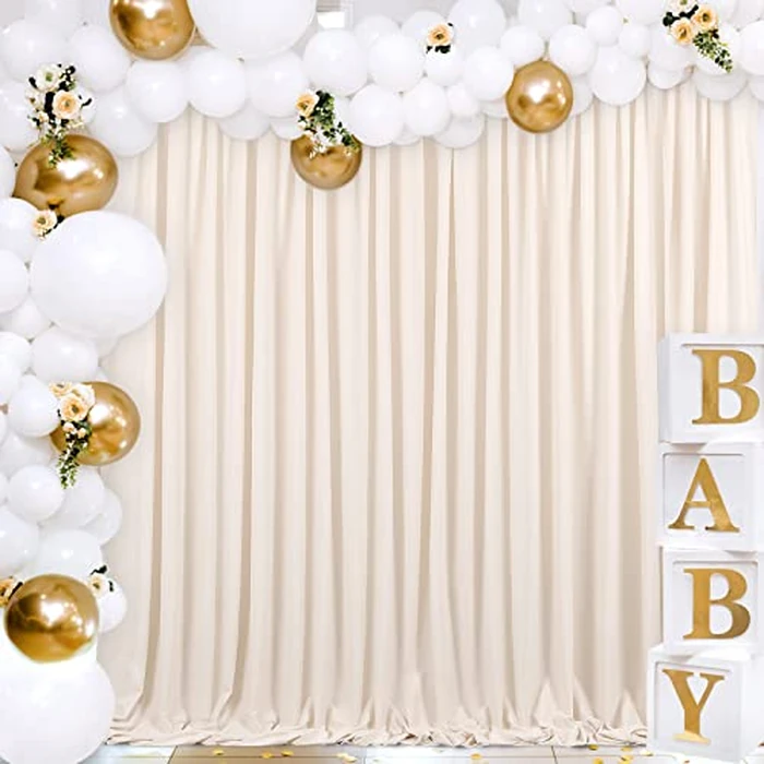 Wrinkle Free Ivory Backdrop Curtains 2 Panels 5ftx8ft Polyester Wedding Backdrop Drapes for Arch Party Stage Ceremony Photography Fall Decor by B-COOL - Used - Acceptable condition - CA$17.21