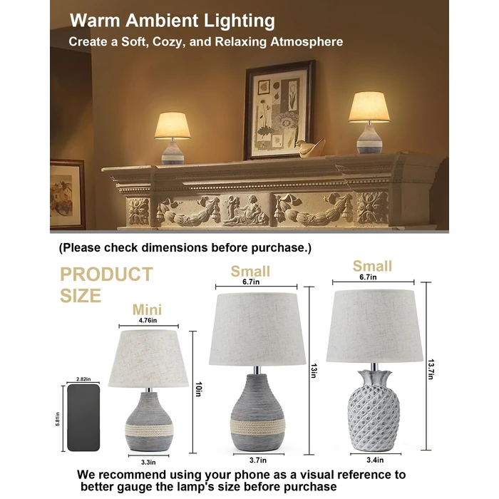 UMEXUS 10” Small Ceramic Cordless Table Lamp with Timer, Dimmer, Linen Shade, Remote Control, Rechargeable Battery Light for Patio Nightstand Kitchen Counter Living Room Side Table, Bulb Included by UMEXUS - Image 3