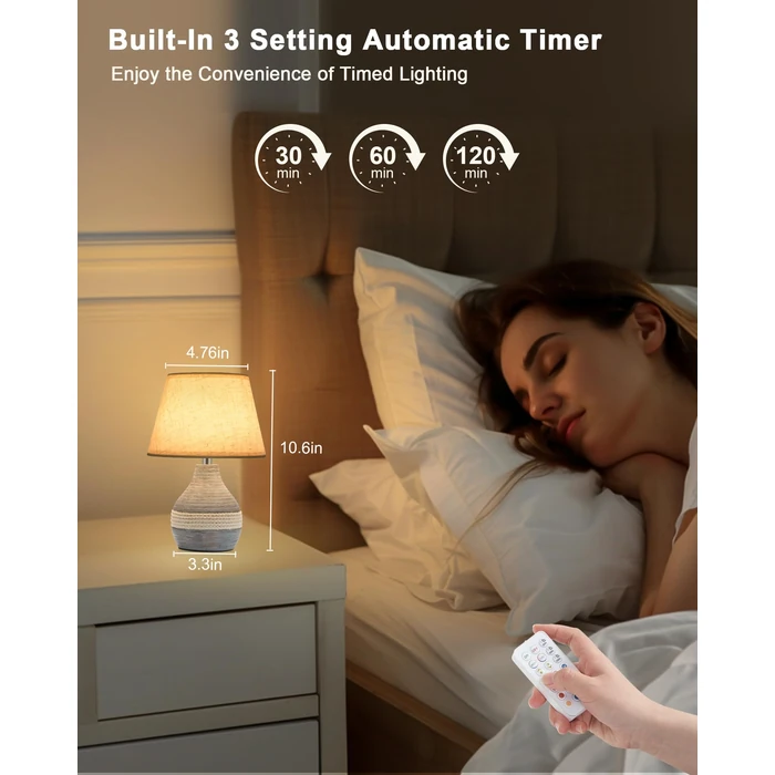 UMEXUS 10” Small Ceramic Cordless Table Lamp with Timer, Dimmer, Linen Shade, Remote Control, Rechargeable Battery Light for Patio Nightstand Kitchen Counter Living Room Side Table, Bulb Included by UMEXUS - Image 4