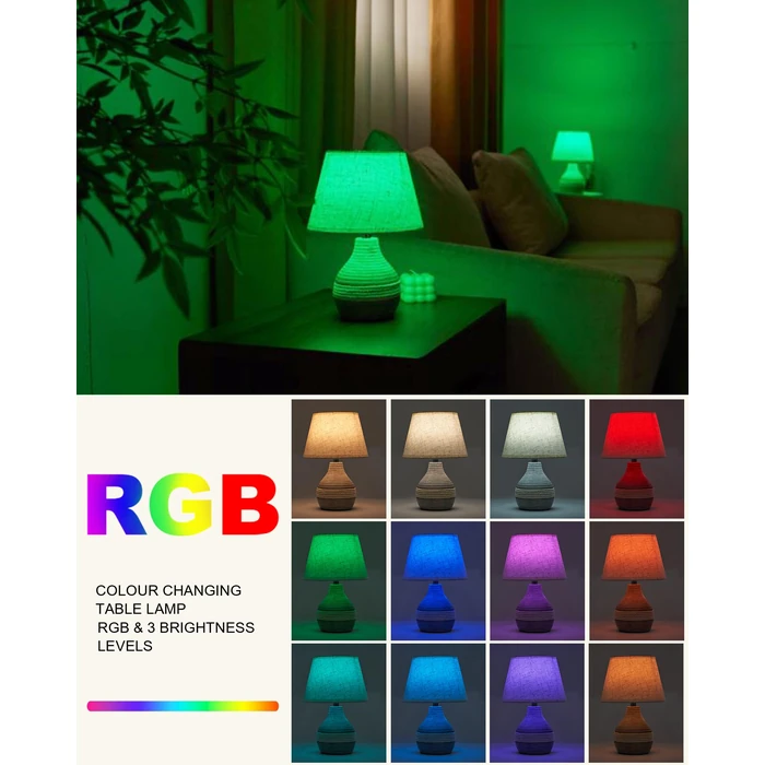 UMEXUS 10” Small Ceramic Cordless Table Lamp with Timer, Dimmer, Linen Shade, Remote Control, Rechargeable Battery Light for Patio Nightstand Kitchen Counter Living Room Side Table, Bulb Included by UMEXUS - Image 9