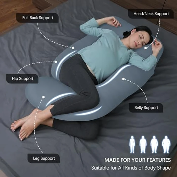 MOON PARK Pregnancy Pillows for Sleeping - U Shaped Full Body Maternity Pillow with Removable Cover - Support for Back, Legs, Belly, Hips - 57 Inch - Grey - Cooling Cover by MOON PARK - Image 2