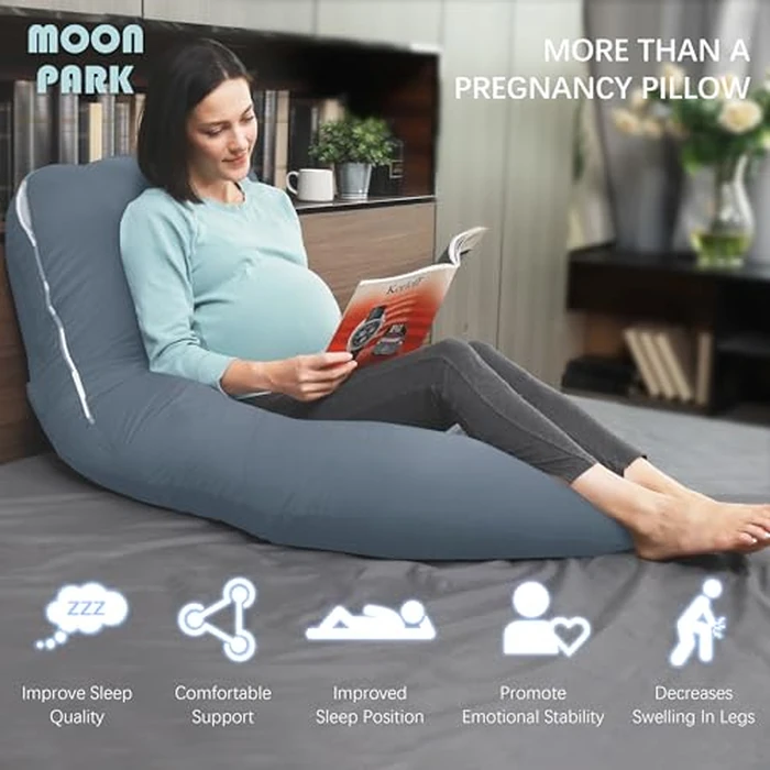 MOON PARK Pregnancy Pillows for Sleeping - U Shaped Full Body Maternity Pillow with Removable Cover - Support for Back, Legs, Belly, Hips - 57 Inch - Grey - Cooling Cover by MOON PARK - Image 4